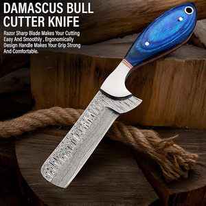 Couteau de camping utilitaire Cowboy Bull Cutter, fait main, à lame fixe en acier Damas pleine longueur, qualité industrielle, pour la chasse - Product Image 4