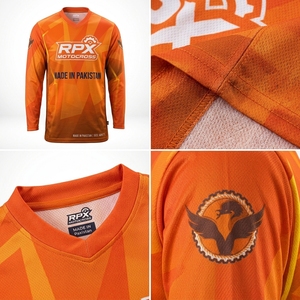 Maillot de motocross à manches longues respirant imprimé par sublimation personnalisé orange et noir pour la course de motocross - Product Image 4