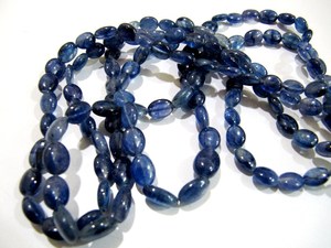 Perles de saphir bleu naturel, forme ovale lisse, taille 8x10mm, brin de 4 pouces, perles en pierre - Product Image 4