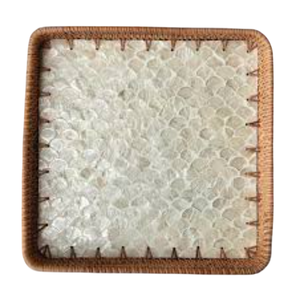 Plateau de service rectangulaire en nacre blanche fait main avec base en bois, décoratif, en coquille de capiz, pour la décoration intérieure - Product Image 3