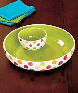 Contemporary Stylish Ceramic Pasta Bowl Colorful Polka Dot Artwork Wide Glazed Design for Modern Casual Dining Tables - Product Image 2