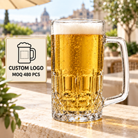 Chope à bière en verre transparent gaufré 500 ml avec logo personnalisé, motif diamant, grande poignée, pour bar, pub, restaurant, hôtel
