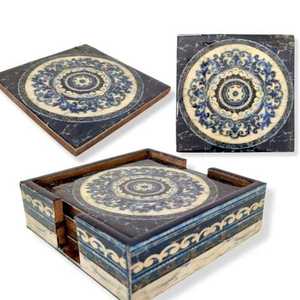 Sous-verres carrés en bois écologiques, style Méditerranée, design peint, pour thé, café, boissons froides, promotionnels - Product Image 1