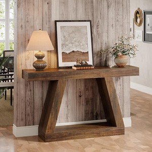 Mesa Consola Rústica de Madera Maciza con Base de Trípode y Estante de Almacenamiento para Entrada o Sala de Estar - Product Image 4