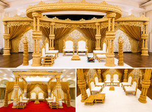 Elegante Mandap de Madera Tallado a Mano para Bodas, Mandap Indio Triveni de Madera, Conjunto de Mandap Tradicional Gujarati de Tres Pilares - Product Image 4