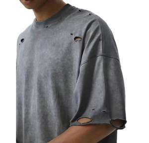 Camiseta de Hombre de Lujo con Efecto Desgastado, 240g, 100% Algodón, Alta Calidad, Lisa, Vintage, con Logotipo Personalizado, Corte Regular, Antiarrugas, con Acabado Ácido - Product Image 4