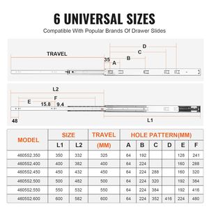 Guide scorrevoli laterali in acciaio da 24 pollici per cassetti, a estensione totale, per impieghi gravosi, con chiusura ammortizzata e silenziosa, per cassetti Full-Extension - Product Image 5