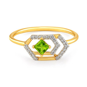 Bague en or avec halo de diamants et pierre de couleur verte - Product Image 4