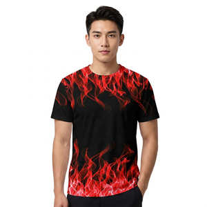 Camiseta de Manga Corta con Cuello Redondo para Hombre, con Estampado de Llamas Rojas, Transpirable, Corte Regular, Ropa Casual - Product Image 2