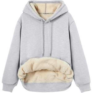 Trendy Women's Winter Fleece <b>Sherpa</b> <b>Lined</b> <b>Hoodie</b> Casual Warm Long Sleeve Pullover Sweatshirt XS Crop Top with Zipper up Collar - Product Image 2
