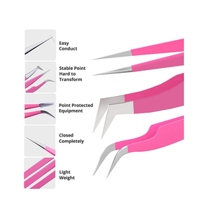 Pince à épiler professionnelle rose pour extensions de cils, personnalisable avec logo, en acier inoxydable, taille personnalisée, Pro-Straight - Product Image 6