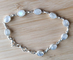 Bracelet ajustable fait main en argent sterling 925 avec pierre de lune naturelle, 7-8 pouces, bijoux en pierres précieuses, bracelet bohème design pour unisexe - Product Image 1
