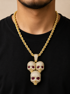 Three Skull Diamond Pendant Gold Skull Pendant Iced Out Skull Pendant <b>Ruby</b> Oval Skull <b>Necklace</b> Hip Hop Pendant Lab Grown Diamond - Product Image 4