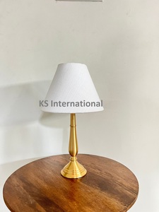 <b>Gold</b> Brass Silent Design Cylinder <b>Table</b> Lamp with Fabric Shade for Birthday <b>Bedside</b> Desk Light Bedroom Hotel - Product Image 3