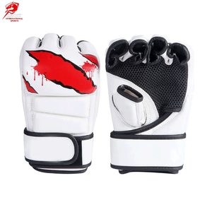 Guantes de Entrenamiento de Boxeo y Sparring MMA Blancos con Dedos Descubiertos y Correa de Muñeca Ajustable con Cierre de Velcro (Cuero PU) - Product Image 1
