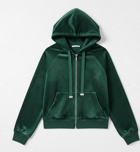 Conjunto Deportivo Ecológico para Mujer, Color Verde Oscuro, con Capucha, para Otoño, Manga Larga, Cierre con Cordón, Bolsillos Laterales, Color Sólido, Estilo Casual - Product Image 2