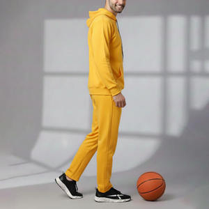 Ensemble de survêtement jaune à capuche pour homme 100 % coton, décontracté, couleur unie, respirant, coupe régulière, pour l'automne - Product Image 4