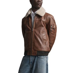 <b>Men</b> Real <b>Leather</b> Bomber <b>Jacket</b> Ribbed Cuffs Hem Lambskin Soft Lightweight Casual Streetwear OEM Custom Wholesale - Product Image 5
