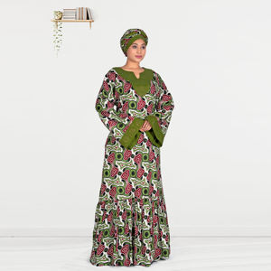 Robe Kaftan Imprimée en Rayonne pour Femmes Musulmanes avec Broderie Diamantée, Manches Longues, Tenue Islamique Modeste, Élégante Robe Maxi du Moyen-Orient - Product Image 1