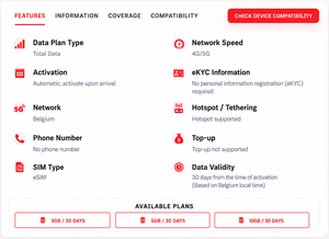 eSIM Belgique 3 Go / 5 Go / 10 Go, 30 jours, forfait internet de voyage 4G/5G, activation par code QR, livraison instantanée par e-mail - Product Image 2