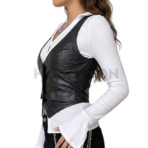 Chaleco de Cuero para Mujer, Impermeable, Ligero, Estilo Urbano, Ajuste Cómodo, Look Moderno para Uso Diario Informal - Product Image 3
