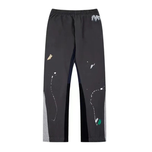 <b>Men's</b> Black Ripped Sweatpants Elastic Waist Midweight Casual <b>Joggers</b> Distressed Knitted Fabric Autumn Wear - Product Image 2