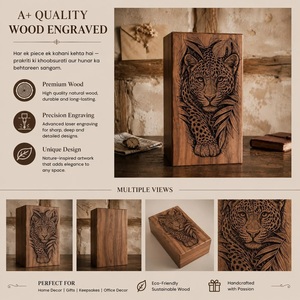 Urne commémorative en bois écologique faite à la main, motif léopard, boîte à souvenirs gravée pour animaux sauvages, pour cendres de bébé et humaines - Product Image 5
