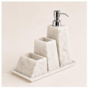 Classic Natural White Marble Bathroom Accessory Set with Soap Dispenser <b>Toothbrush</b> <b>Holder</b> and Vanity Tray or Home & Hotel Decor - Product Image 2