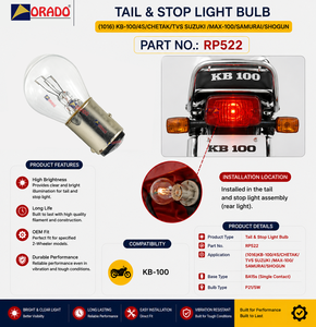 Ampoule de feu arrière et de stop pour TVS Chetak 100 4S, Suzuki Max 100, qualité export pour pièces détachées de deux-roues, Inde, Orado. - Product Image 3