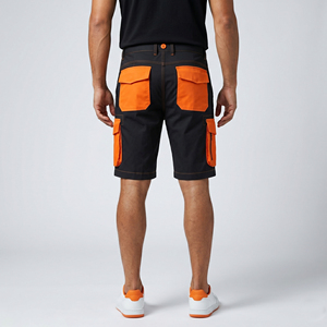 Men's Black Cargo Shorts With Orange Pockets Quick Dry Mid Waist Casual Cargo Style Shorts Men Summer Fashion Wear Cargo Shorts - Product Image 2