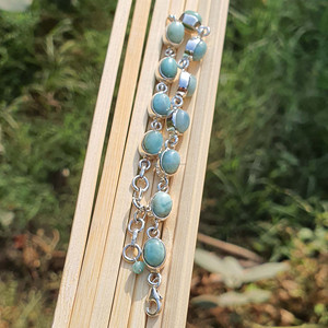Pulseras de Plata de Ley 925, pulsera ajustable Larimar, precio al por mayor, joyería hecha a mano, joyería de piedra natal de febrero y marzo - Product Image 4