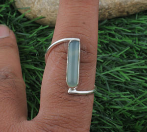 แหวนแต่งงานเงินแท้ประดับพลอยอะควาคาลเซดอนธรรมชาติ งานแฮนด์เมด ดีไซน์พันลวด งานฝีมือ วินเทจ สำหรับผู้หญิง ขายส่ง - Product Image 3