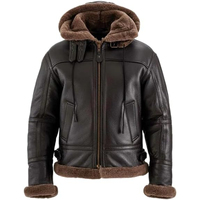 Veste bomber d'hiver pour homme en cuir véritable noir, doublée de fourrure sherpa, fermeture éclair, style aviateur