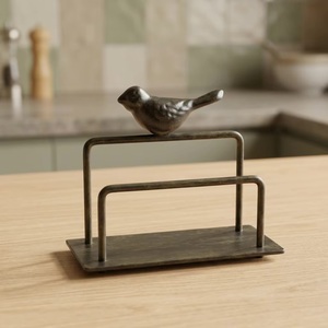 Porte-cartes de visite en fonte avec sculpture d'oiseau, organisateur de bureau minimaliste, support de rangement en métal sur pied - Product Image 3