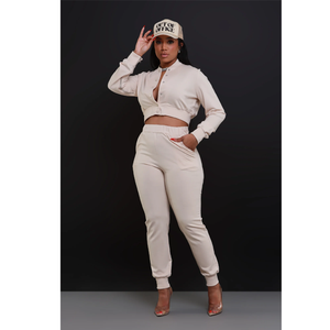 Ensemble de survêtement uni personnalisé pour femme, veste courte à manches longues et pantalon de survêtement ajusté à chevilles resserrées, deux pièces - Product Image 5