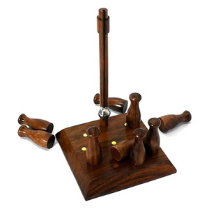 Handcrafted Wooden Tabletop <b>Bowling</b> Game Featuring A Central Swing Ball Post And Miniature Pins For Fun Indoor Entertainment - Product Image 2