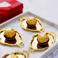 Plateau de service miniature en or de luxe, plateau décoratif en métal pour les faveurs de mariage, plateau à bonbons et à noix plaqué or, prix de gros