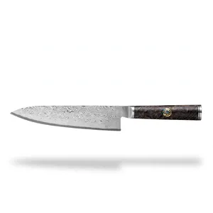 Cuchillo de Chef Clásico de 8 Pulgadas con Hoja Plateada Estampada y Mango Estilo Madera Marrón para Cortar Frutas y Verduras, Preparación de Alimentos - Product Image 2