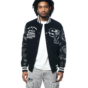 Custom High Quality Streetwear Embroidery Patchwork <b>Varsity</b> <b>Jacket</b> Men Leather Sleeve <b>Vintage</b> Unisex Letterman Bomber <b>Jacket</b> - Product Image 1