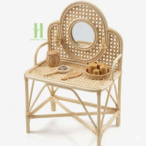 Wholesale Handmade Modern Rattan Kids Vanity <b>Table</b> Set Mirror <b>Dressing</b> <b>Table</b> <b>Stool</b> School Use Durable Eco-Friendly Safety - Product Image 6