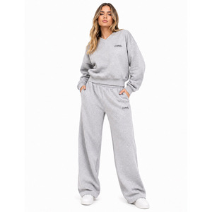Survêtement gris chiné essentiel pour femme, sweat-shirt surdimensionné à col en V personnalisé, pantalon de jogging en polaire épais pour l'hiver, fournisseur de sweats à capuche de fitness - Product Image 1