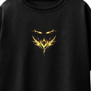 T-shirt en coton noir surdimensionné personnalisé avec imprimé Yeux de feu dorés, respirant, écologique, unisexe, streetwear, tee-shirt décontracté pour homme - Product Image 4