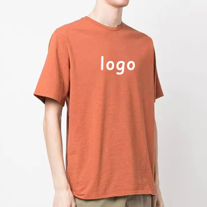 T-shirt à manches courtes pour homme, orange, avec logo blanc imprimé, coupe classique, col rond, style décontracté, tissu jersey 100% coton, neuf - Product Image 2
