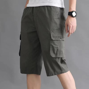 Summer Men's Canvas <b>Cargo</b> <b>Shorts</b> Mid Waist Elastic Breathable Eco-Friendly Anti-Wrinkle Knee Length 6 Pockets Casual - Product Image 3