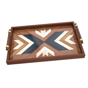Bandeja de Servicio Moderna Cuadrada de Madera Art Deco Multifuncional con Diseño de Plantas, Artesanía en Madera - Product Image 5
