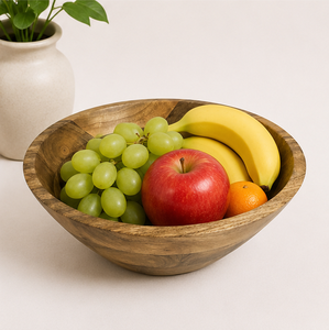 Bol de service en bois de manguier naturel, écoresponsable et fait main, grand format, pour salades, fruits et collations, personnalisable avec logo, vente en gros - Product Image 2