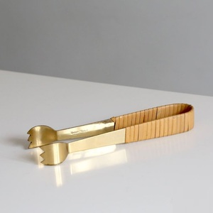 Vintage Modern Brass & Woven Rattan Ice <b>Tongs</b> Designer Barware Accessory Style Gold Plated <b>Serving</b> Ice <b>Tong</b> In Reasonable Price - Product Image 1