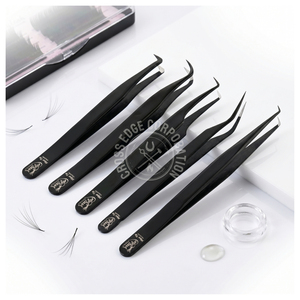 Pinzas para Extensión de Pestañas con Punta de Fibra de 45 Grados, Pinzas de Acero Inoxidable para Mega Volumen, Herramienta para Extensión de Pestañas - Product Image 1