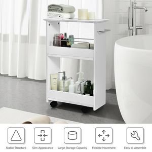Carrello portaoggetti mobile a 3 ripiani sottile con ruote e maniglia per bagno - Product Image 3
