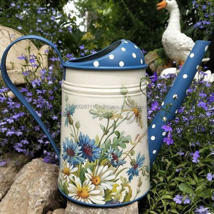 <b>Metal</b> galvanized water can with durable <b>enamel</b> <b>paint</b> finished displaying bright flower designs suitable <b>for</b> patio and garden use - Product Image 4